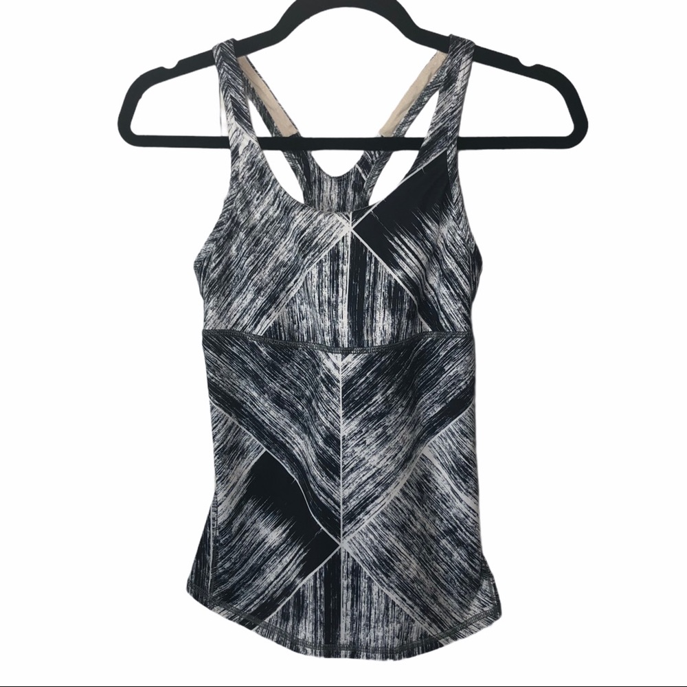 Lululemon Black White Abstract Fitted Workout Crossback Tank 4 Small